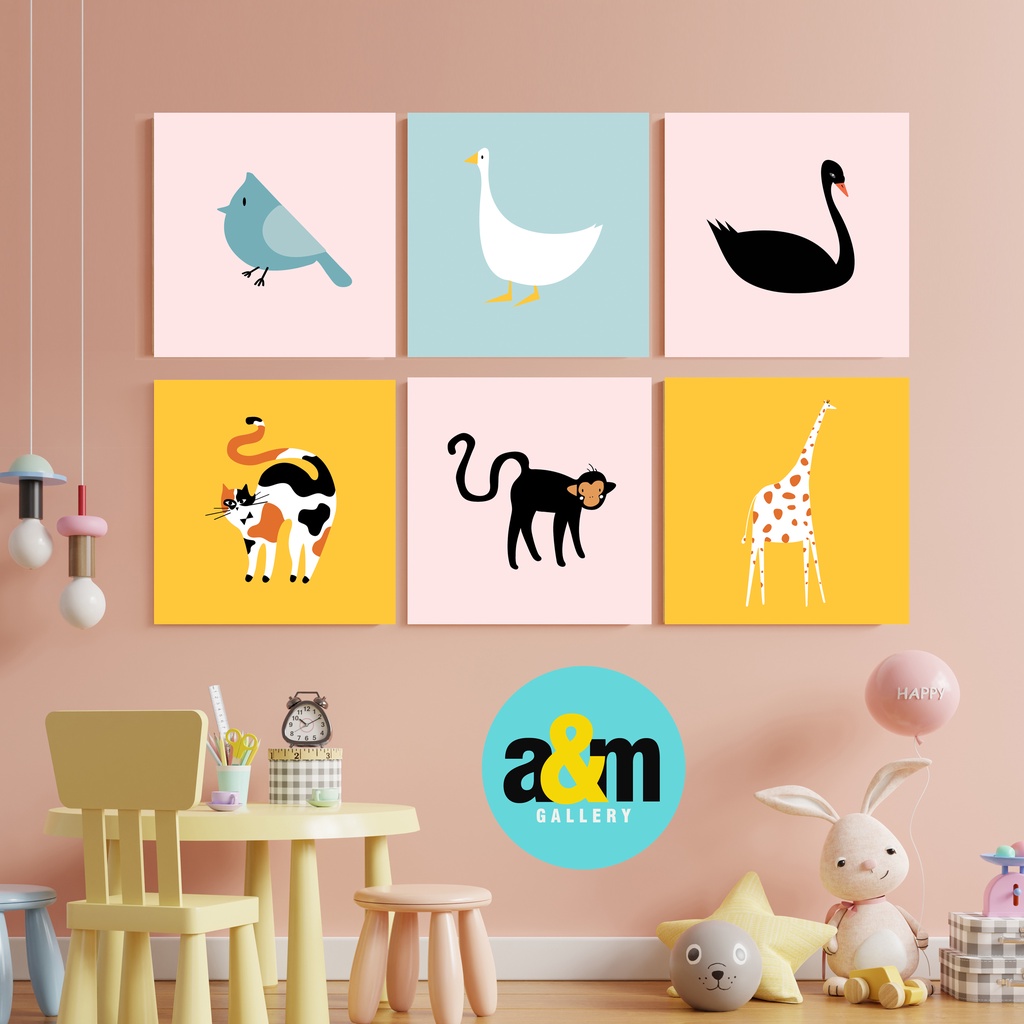 Hiasan Dinding Kamar Bayi ( 20 X 20 ) Pajangan Anak Dekorasi Bayi Wall Decor Tema BINATANG - A&amp;M