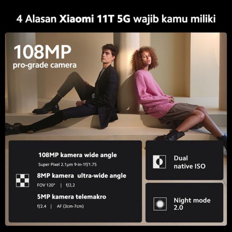 HP Baru Xiaomi 11T 5G AMOLED 120Hz NFC Ram (11GB) 8GB+3GB Extendable Rom internal 256GB - New Original Garansi Resmi TAM - Dimensiti 1200 Ultra 108MP Layar Super 5000 67W - Warna Blue Grey Black White Biru Hitam Putih - Pro Promo Mi 11 T 12GB 8/256 12/256-1
