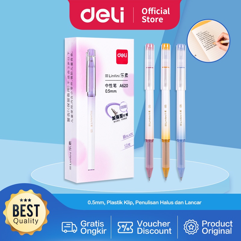 

Deli Gel Pen / Pulpen Gel 0.5mm Penulisan Lancar Nyaman Digenggam A620