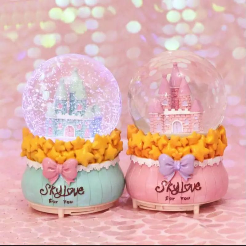 KOTAK MUSIK SNOWBALL JUMBO OTOMATIS MUSICBOX CASTLE COUPLE EIFFEL UNICORN PONY HELLOKITTY