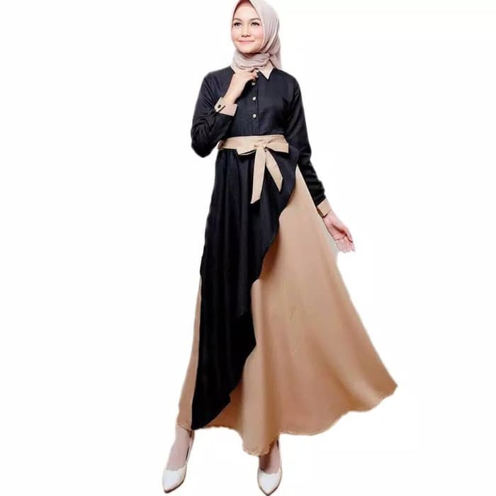 Jual Dress Muslim Wanita   Long Dress Muslimah   Gamis Syari Yusra Dress   Hitam Diskon