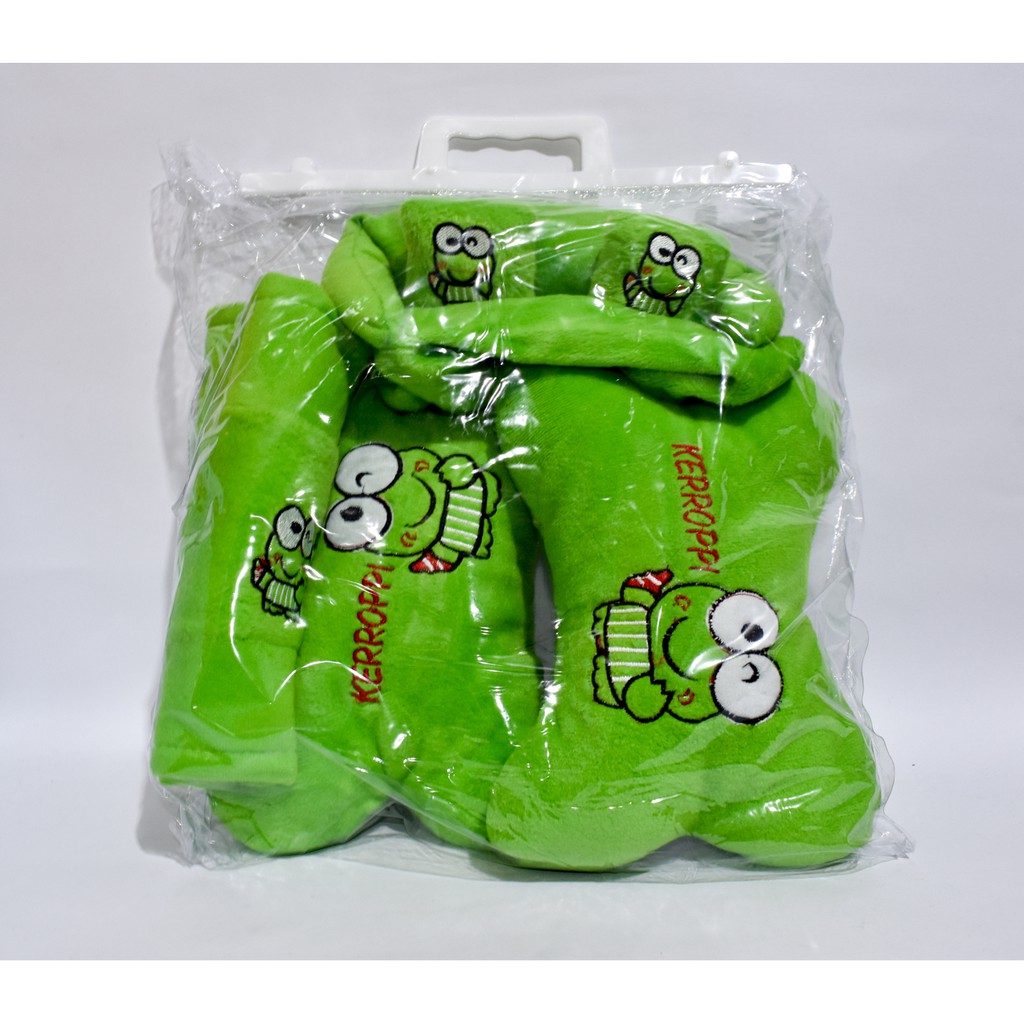 Bantal Mobil 3in1 KERROPPI Hijau Carset Headrest Sandaran Kepala Leher 3 in 1 Keroppi 3 in 1 Green