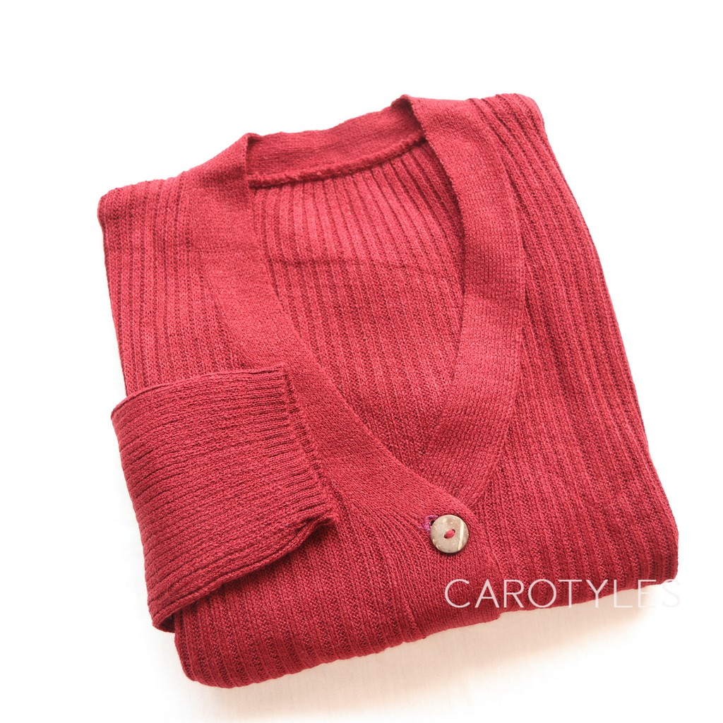 CARDIGAN CROP RAJUT KARDIGAN CARDY RAJUT CROP TOP KOREA FASHION OUTER OUTWEAR WANITA CEWEK PEREMPUAN-CROP MAROON