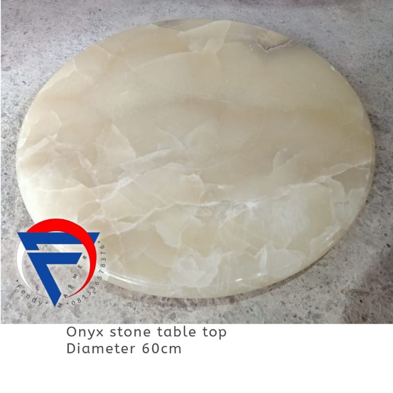 Daun meja bulat onyx pinggir bevel tidak double