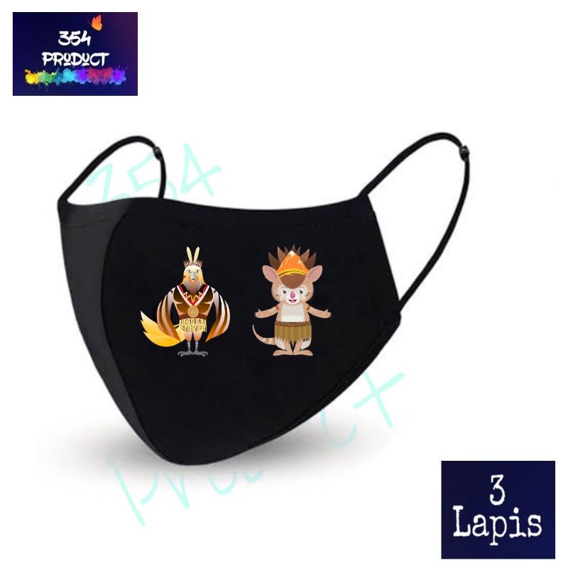 Masker 3Lapis - PON 2021 Maskot | Maskot PON PAPUA | Drawa - Kangpho