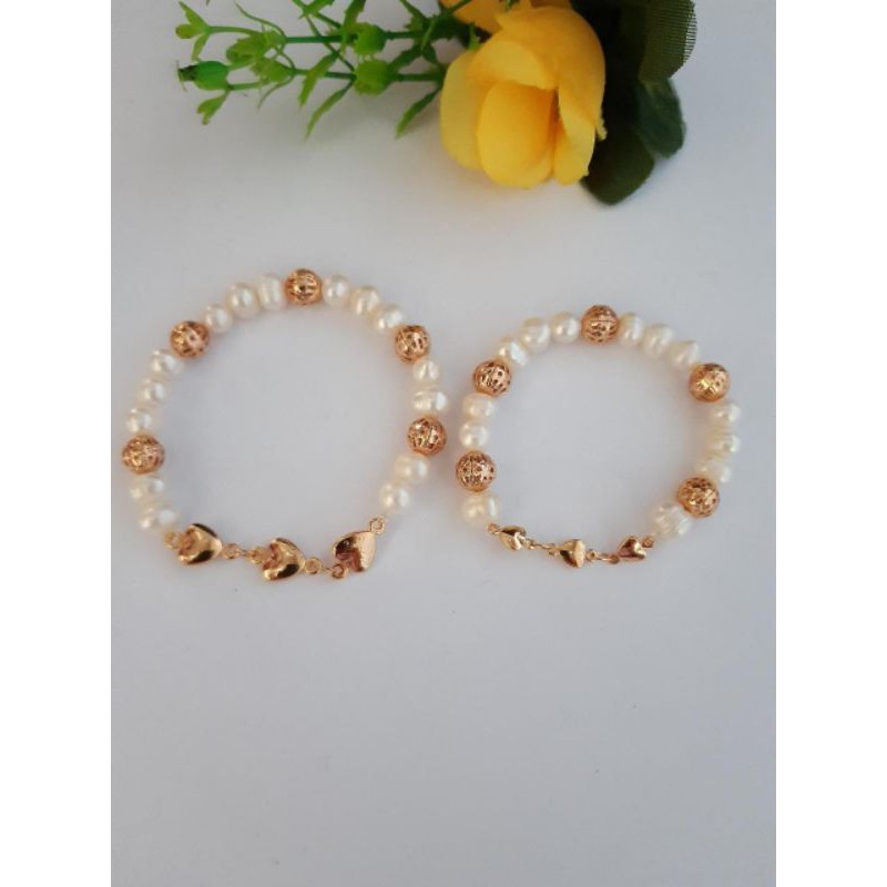 Set gelang ibu dan anak mutiara air tawar lombok asli rangka rodhium lapus emas
