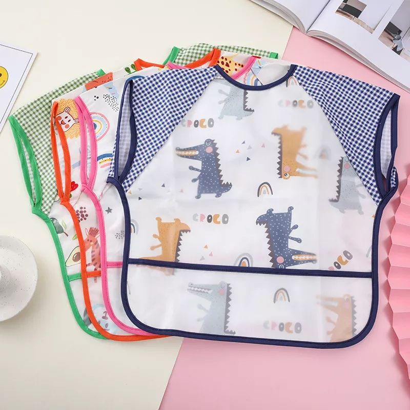 New Celemek Makan Anak Bayi Lengan Pendek Anti Air Bibs Bayi