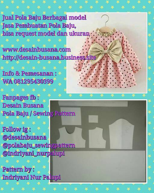 Pola Produksi Dress anak 007 - Pola baju dress anak model babydoll tangan panjang leher kerut