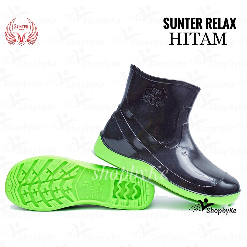Sepatu Boots Karet Pendek Sunter Relax Hitam Sol Scotlite Glossy Mengkilap