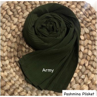 PASHMINA hijab CERUTY PLISKET FULL LIDI TANPA GARIS TENGAH jilbab pashmina plisket PLEATED SHAWL TERMURAH dan TERLARIS-Hijau Army