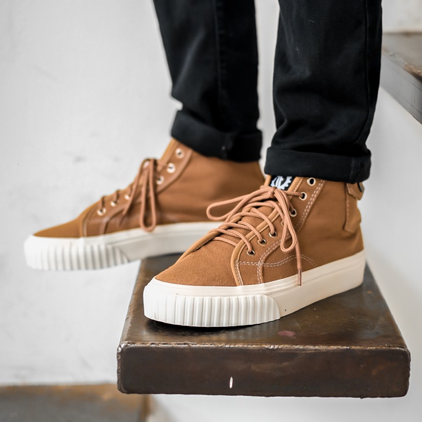 Harvey High Brown | 39-44 | Sneakers Pria Canvas Coklat High Hi Strap Simpel Laki Casual Velcro | FORIND x Tragen
