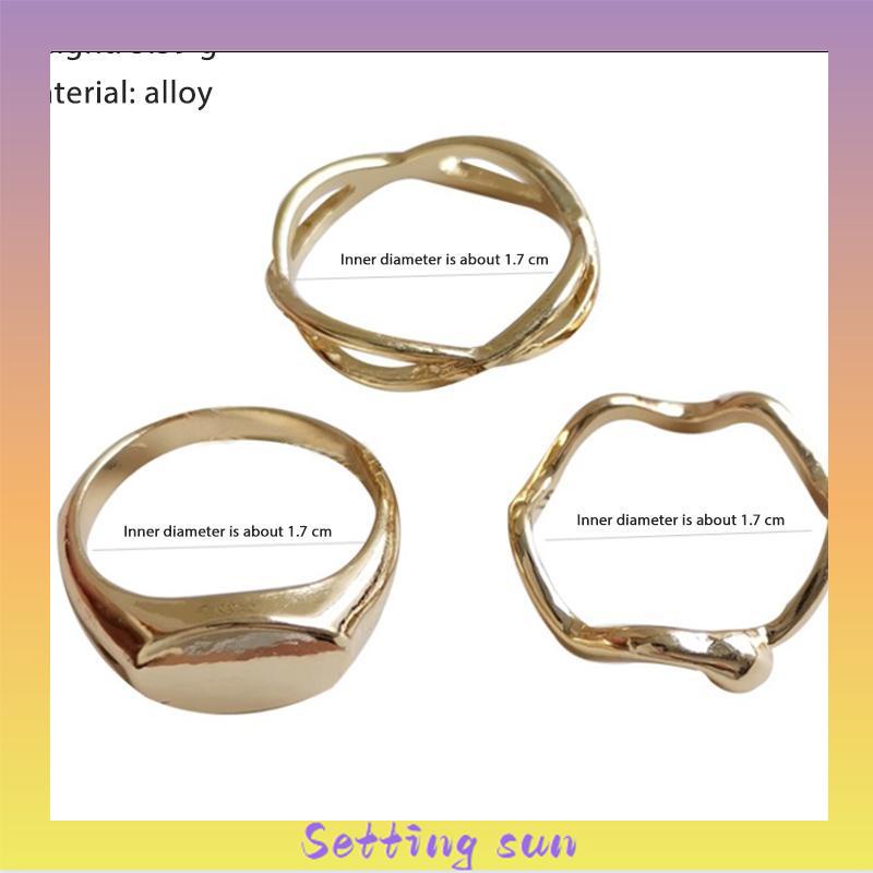 3pcs / Set Cincin Jari Telunjuk Desain Geometri Asimetris Untuk Wanita TN