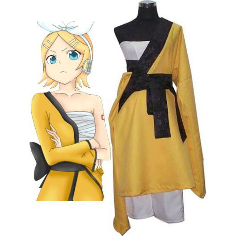 Vocaloid Kagamine Rin Gekokujou ver  Yukata Cosplay Costume Female