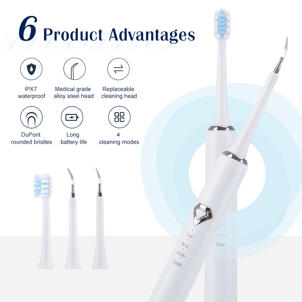 2 IN 1 Electric Tooth Scaler Set / Whiten Teeth Tartar Remover Tool / 3 mode IPX7 Electric Toothbrush * FREE 5 Aksesoris