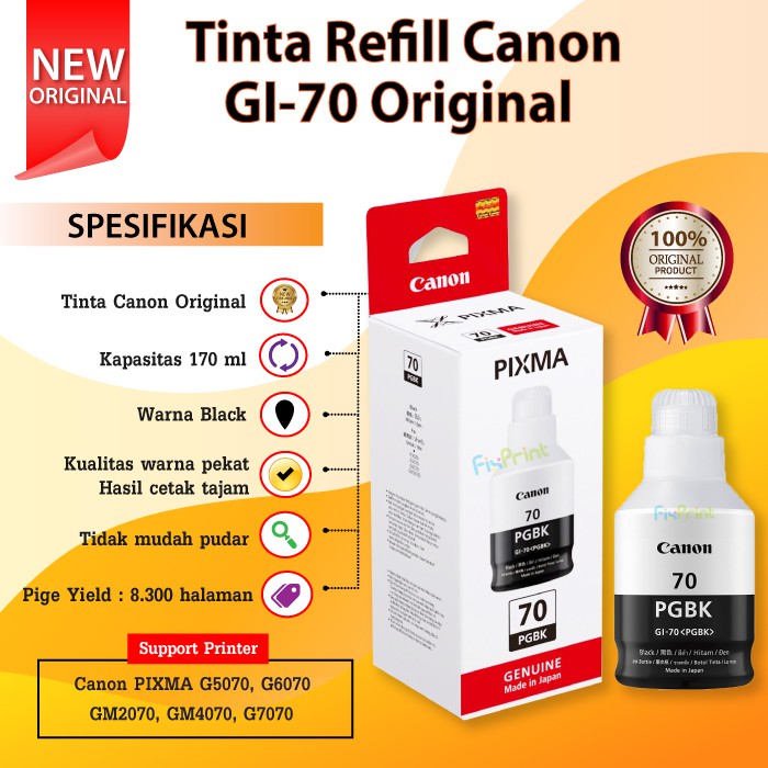 Tinta Printer Canon Original GI-70 GI 70 gi70 G5070 G6070 G7070