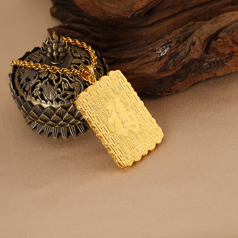 Liontin Bentuk Kotak Desain Naga Lapis Emas Asli Kadar 375 Gaya Bangkok Untuk Pria