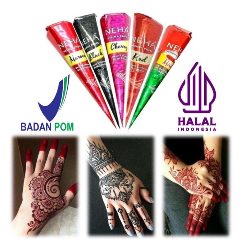 JG - Pacar Kuku Halal Neha Henna Hena Neha Pacar Kuku Arab BPOM Temporary Hand PaintingTermurah