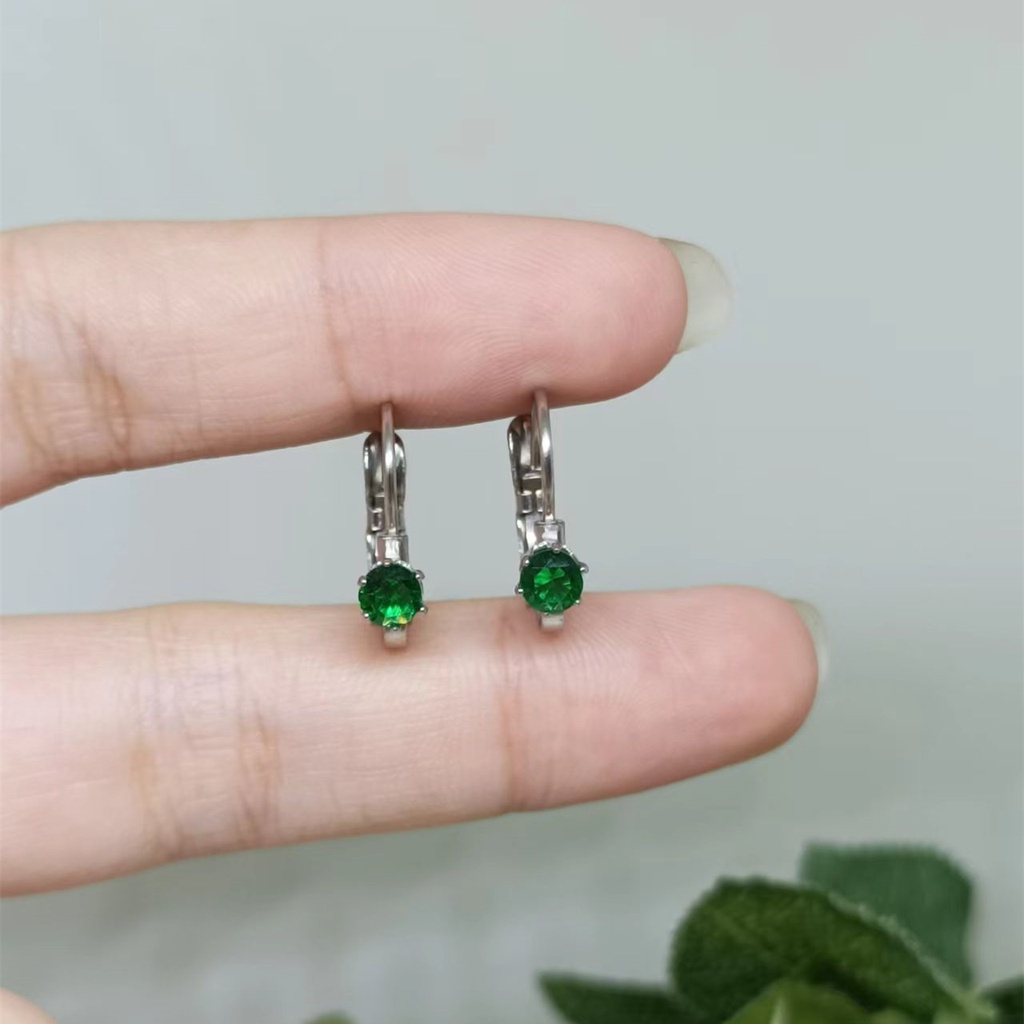 1 Pasang Anting Titanium Wanita 24K Anting Hoop Zirkon Mini berlapis Emas Ear Studs