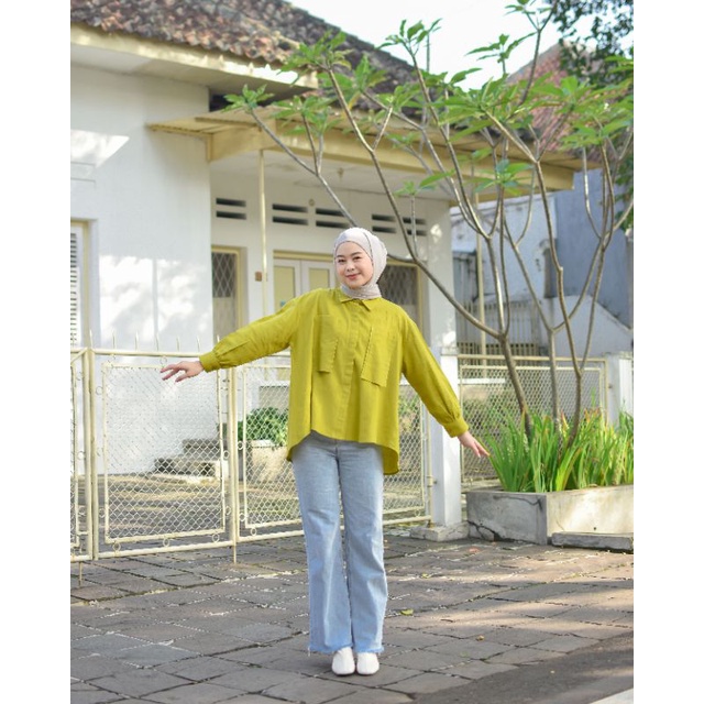 Gea Top | Kemeja Oversize Linen wanita - Linen Cringkel shirt - Atasan-kemeja linen oversize-kemeja oversize-kemeja linen premium