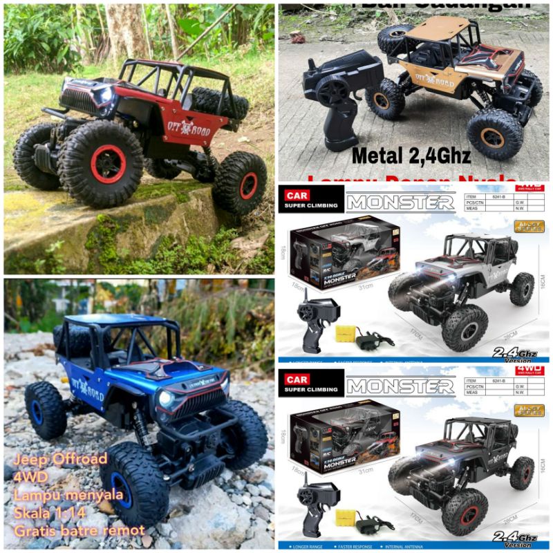 MOBIL REMOTE CONTROL RC BATERE DURASI LAMA 1 JAM OFFROAD METAL ALLOY 4WD ROCK CLIMBER  2.4Ghz MAINAN REMOTE KONTROL