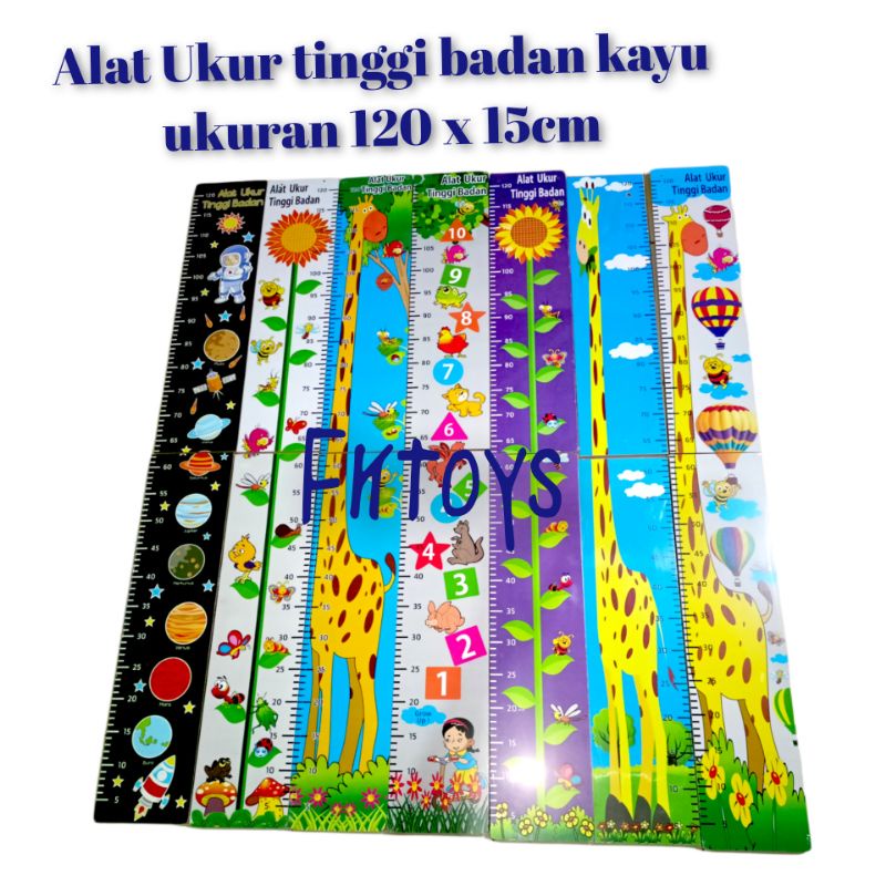Alat ukur tinggi badan anak 120 x 15cm motif jerapah, angka, antariksa, bunga