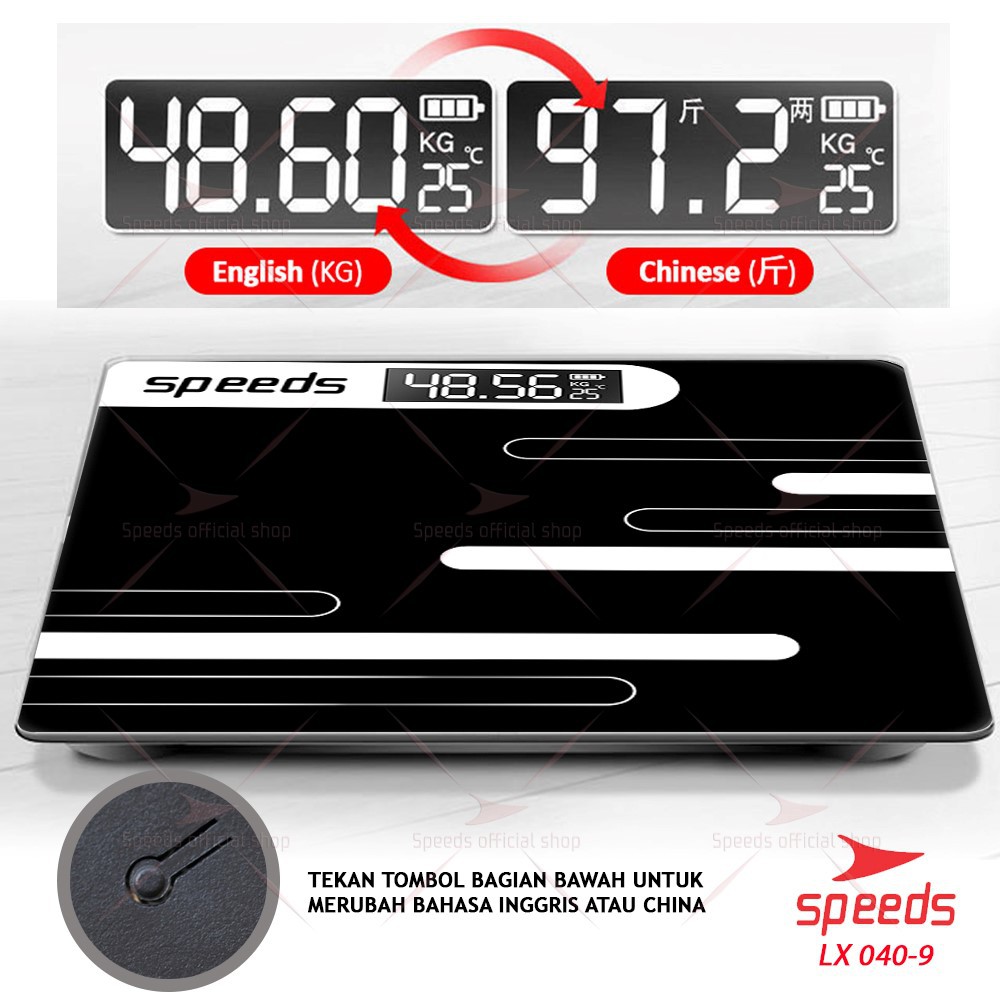 SPEEDS Timbangan Badan Digital 180kg scale kaca Berat Mini Max 040-9