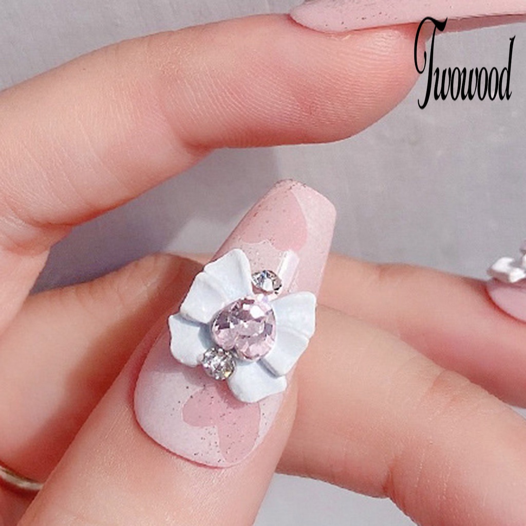 2 Pcs Aksesoris Berlian Imitasi Bentuk Hati Pita Untuk Nail Art Charms