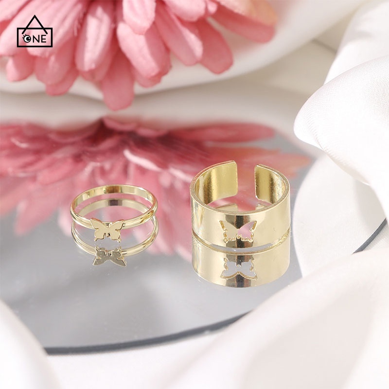 COD❤【stock】 2pcs cincin korea cincin couple emas murah cincin kupu Kupu hollow retro cincin aksesoris