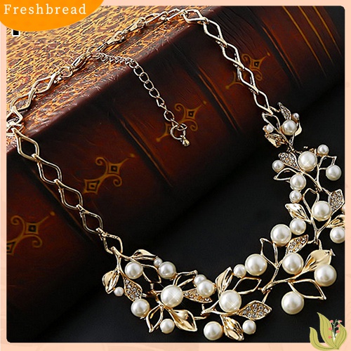 [TERLARIS]Women's Luxury Choker Faux Pearl Leaf Hollow Short Chain Necklace Jewelry