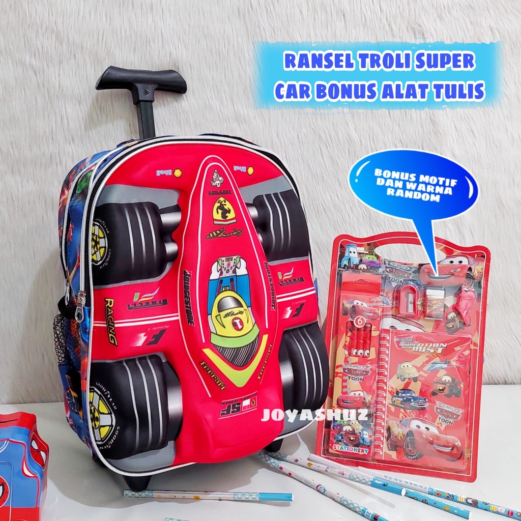 Tas Troli Anak Laki Laki Super Car - Tas Troli 3 Dimensi - Tas Troli Sekolah Gratis Botol Minum - Ransel Anak Troli TK - Tas Troli Anak Karakter Super Car 3D - Tas Troli Gratis Botol Minum - Ransel Troli Keren - Ransel Troli Super Car - Joyashuz