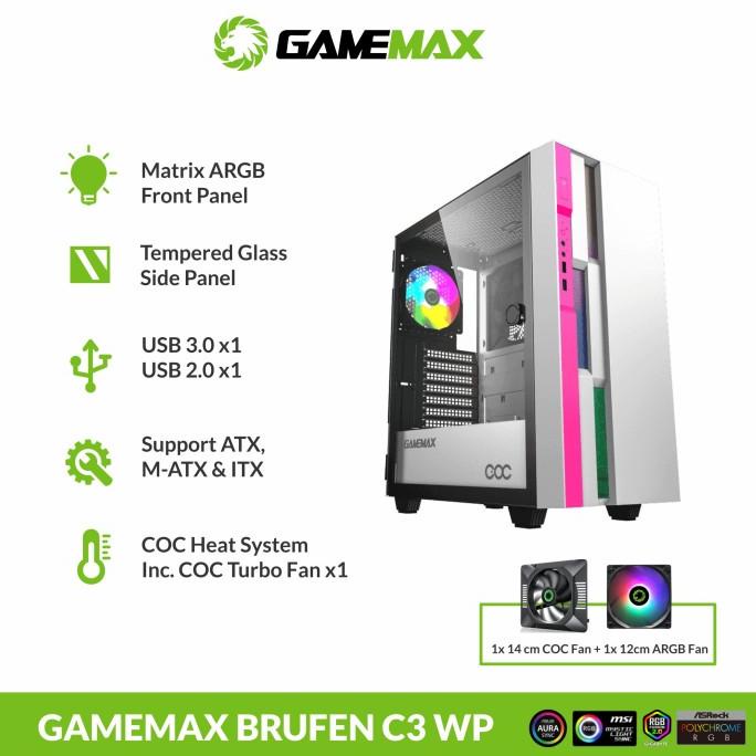CASING GAMEMAX BRUFEN C3 White Pink E-ATX Gaming PC Case