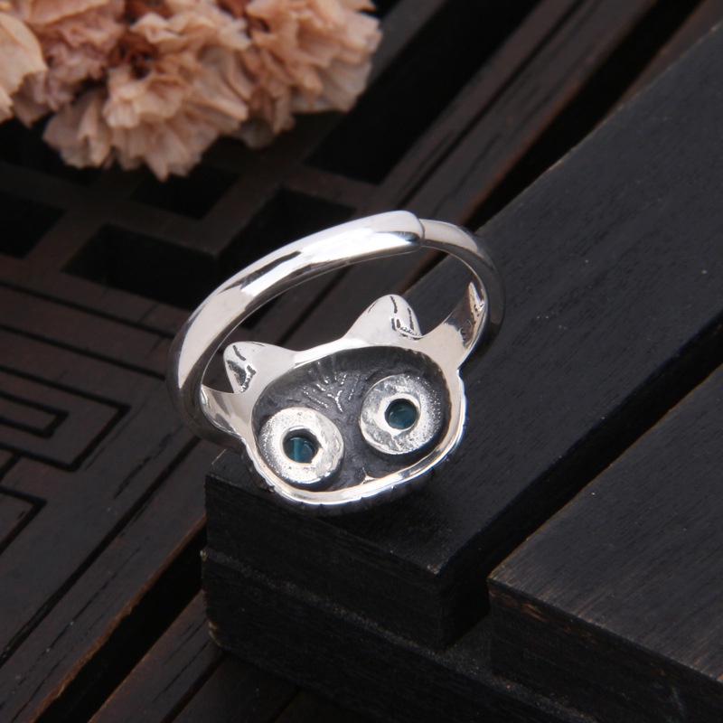 Cincin Model Terbuka Adjustable Desain Mata Kucing Biru Gaya Vintage Punk Gothic Untuk Unisex