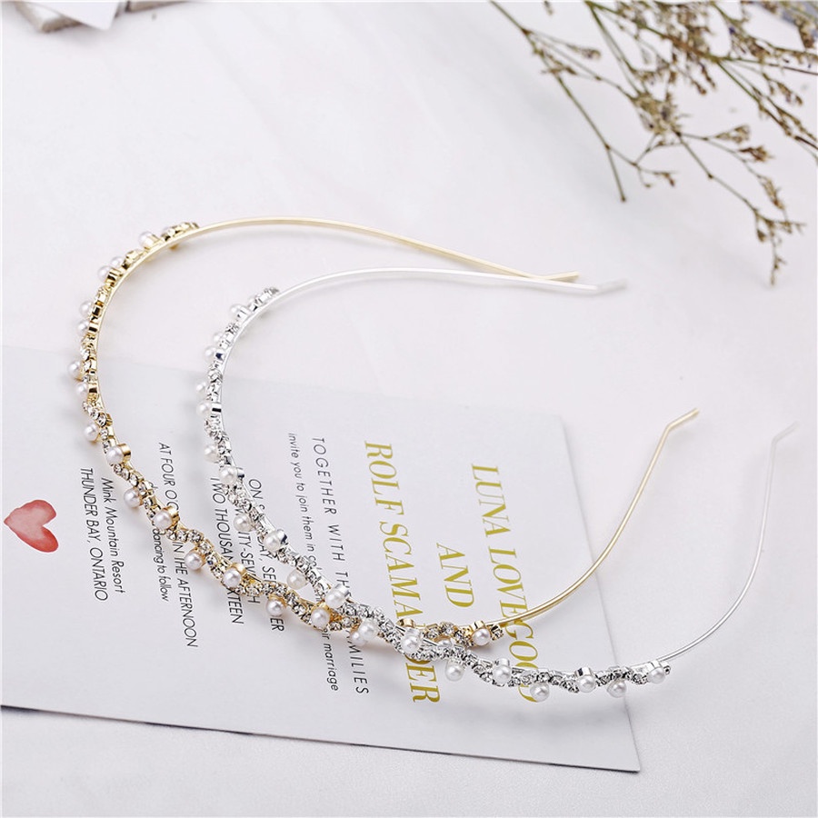 Headband Bahan Alloy Aksen Mutiara Dan Berlian Imitasi Gaya Korea Untuk Wanita