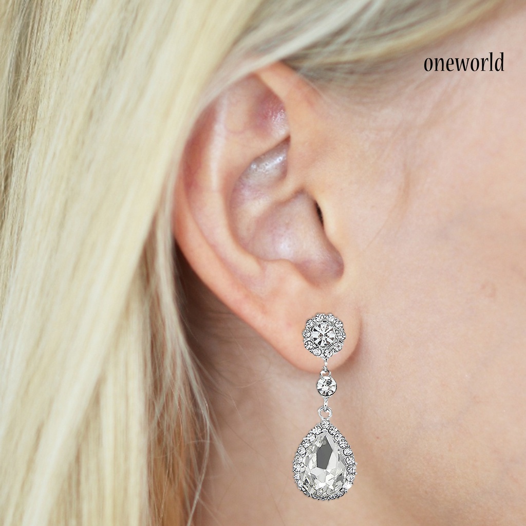 OW@ Women Luxury Water Drop Chandelier Earrings Rhinestone Ear Drops Jewelry for Daily Life