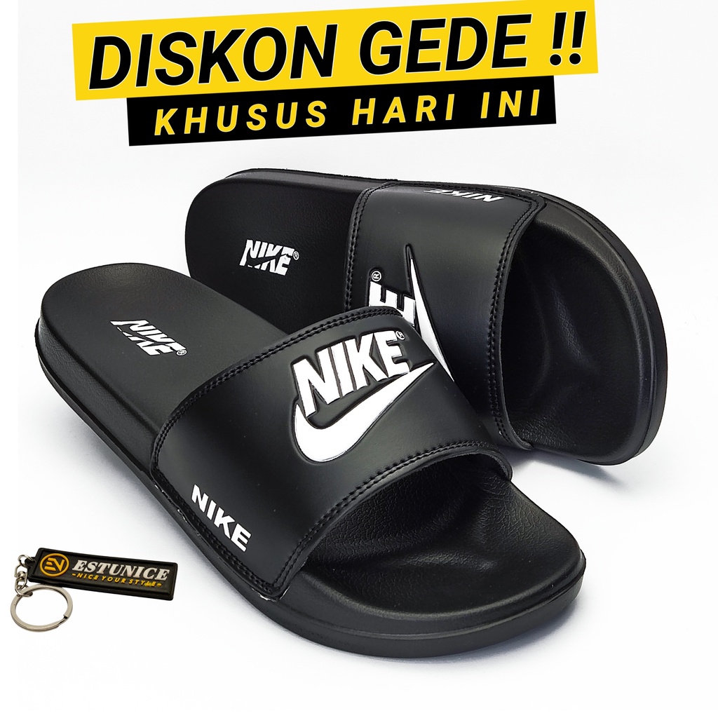 Sandal Sendal Slop Selop Slip On Slide Pria Wanita Cowok Cewek Laki Laki Casual Kekinian Murah CP-Nike Logo