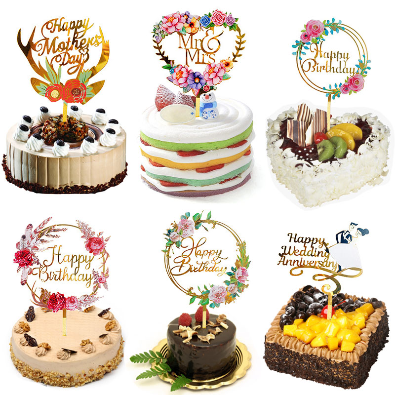 Topper Kue Desain Bunga Happy Birthday Bahan Akrilik Untuk Dekorasi