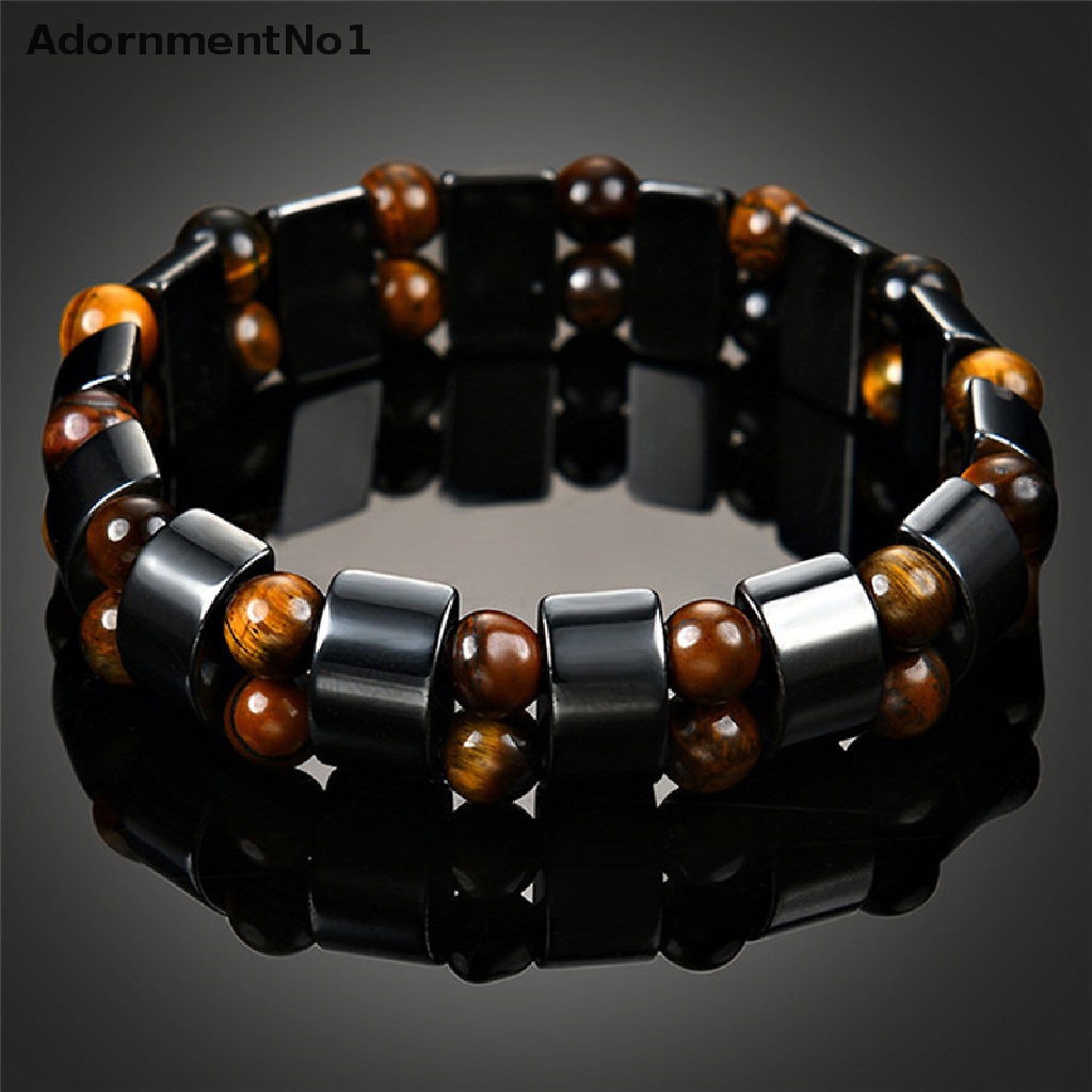 (AdornmentNo1) Gelang Tangan Batu Hematite Magnetik Warna Hitam Untuk Terapi Kesehatan / Menurunkan Berat Badan