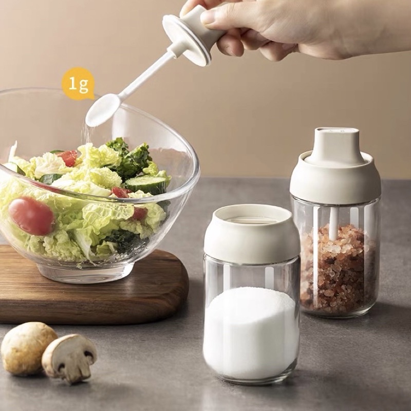 EGGA condiment glass container with utensils (SPOON - Grey beige)