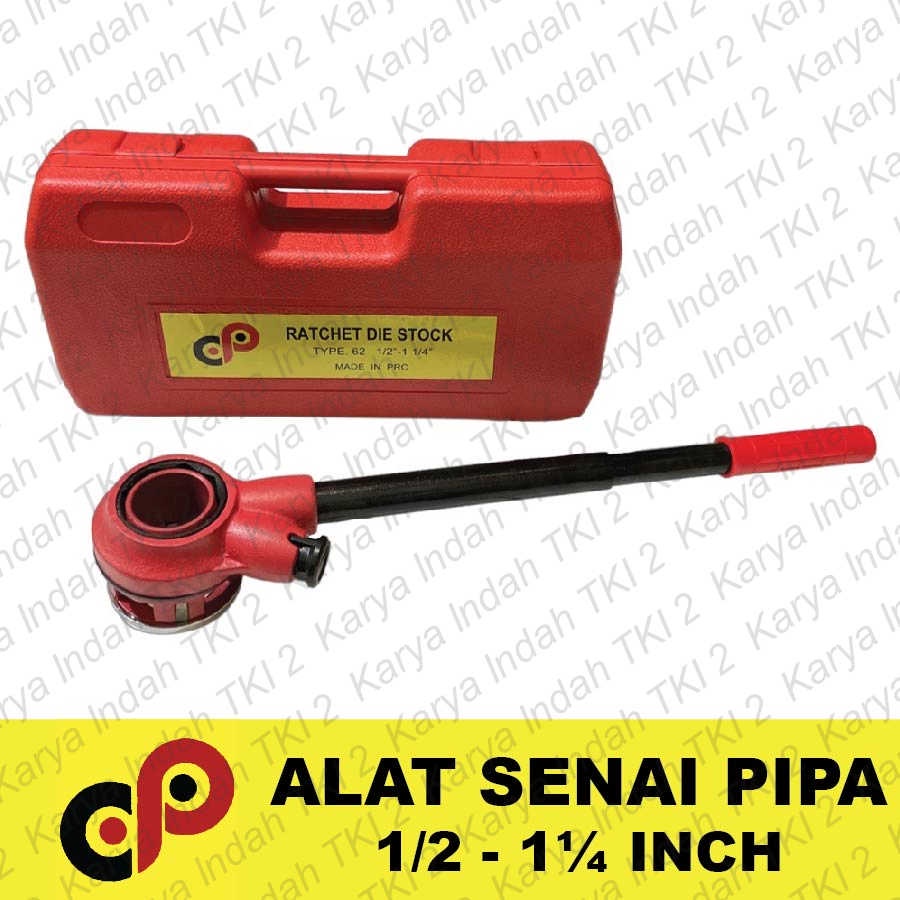Alat Senai Pipa Set 1/2" - 1-1/4" CP Merah Ratchet Die Stock Snai Snei Pipa Drat Luar