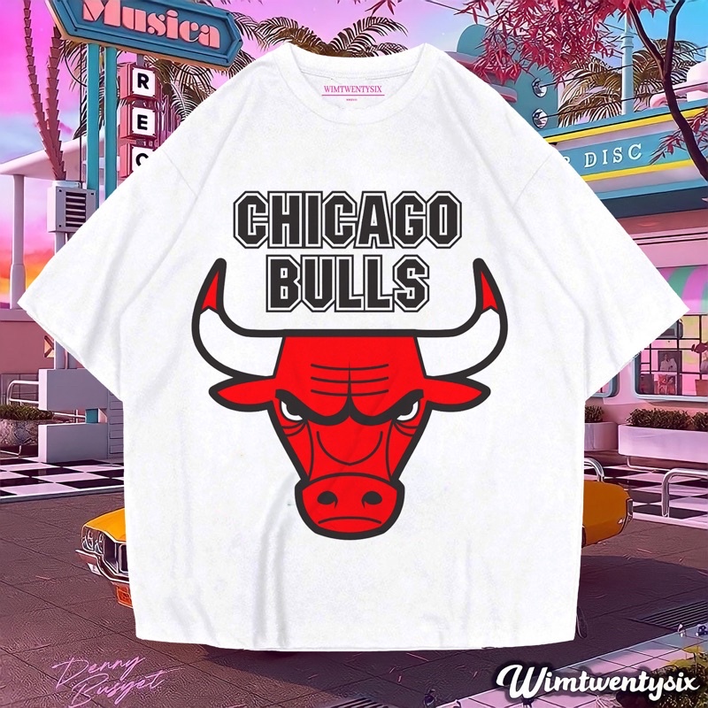 KAOS CHICHAGO BULLS BASKET BALL VINTAGE TEE (OVERSIZE WHITE T-SHIRT)