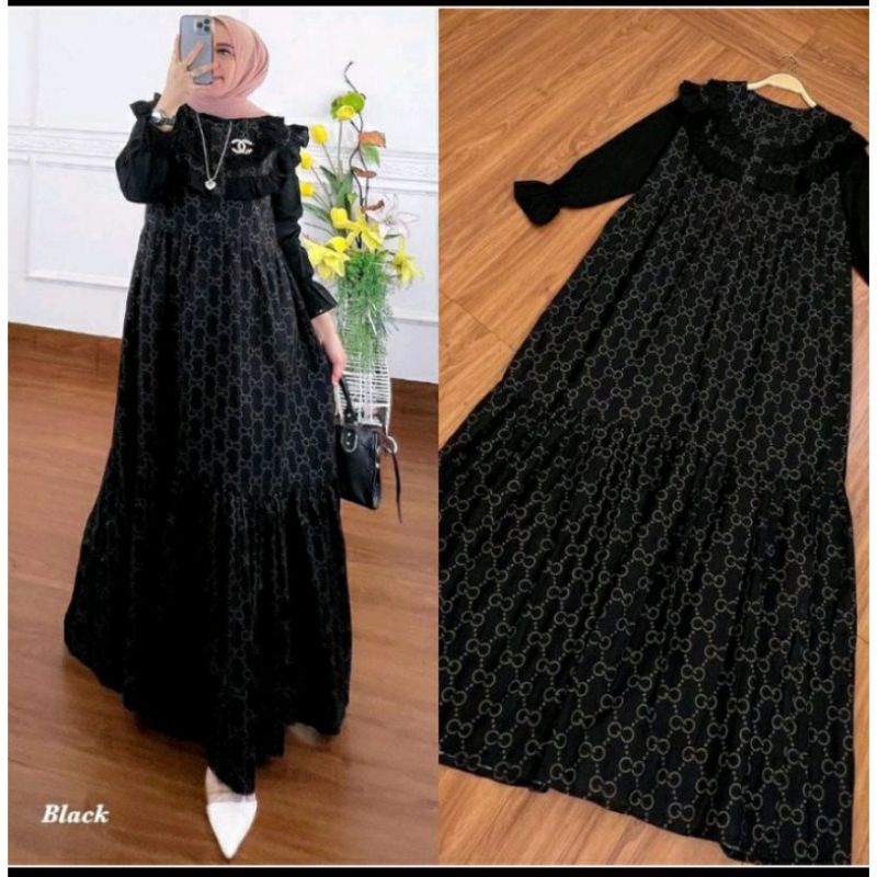 GAMIS DERSS GUCCI MEWAH PAKAIAN WANITA LENGAN PANJANG DEWASA KANCING DEPAN BUSUI BAHAN RAYON IMPORT 