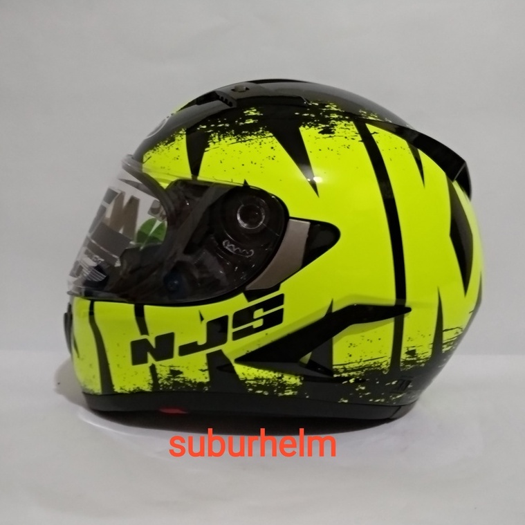 HELM NJS SHADOW  REAPER   BLACK YELLOW     FREE FLAT VISOR +  TEAR OFF  CLEAR   PAKET GANTENG
