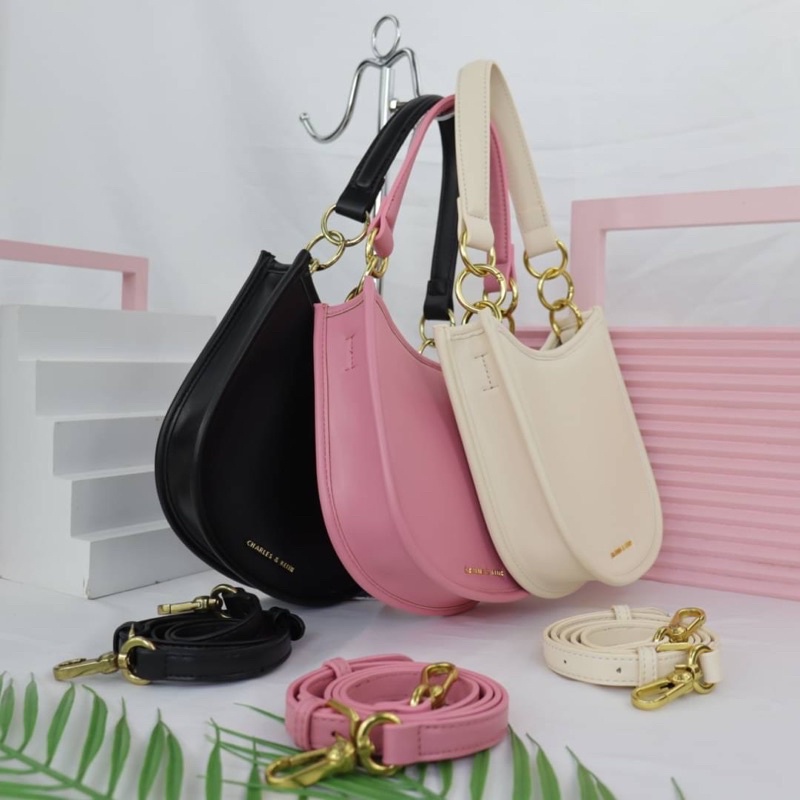 Tas Kulit Selempang Jinjing Wanita CK Leather Oval Slingbag Premium Import Hitam Black Merah Muda Pi