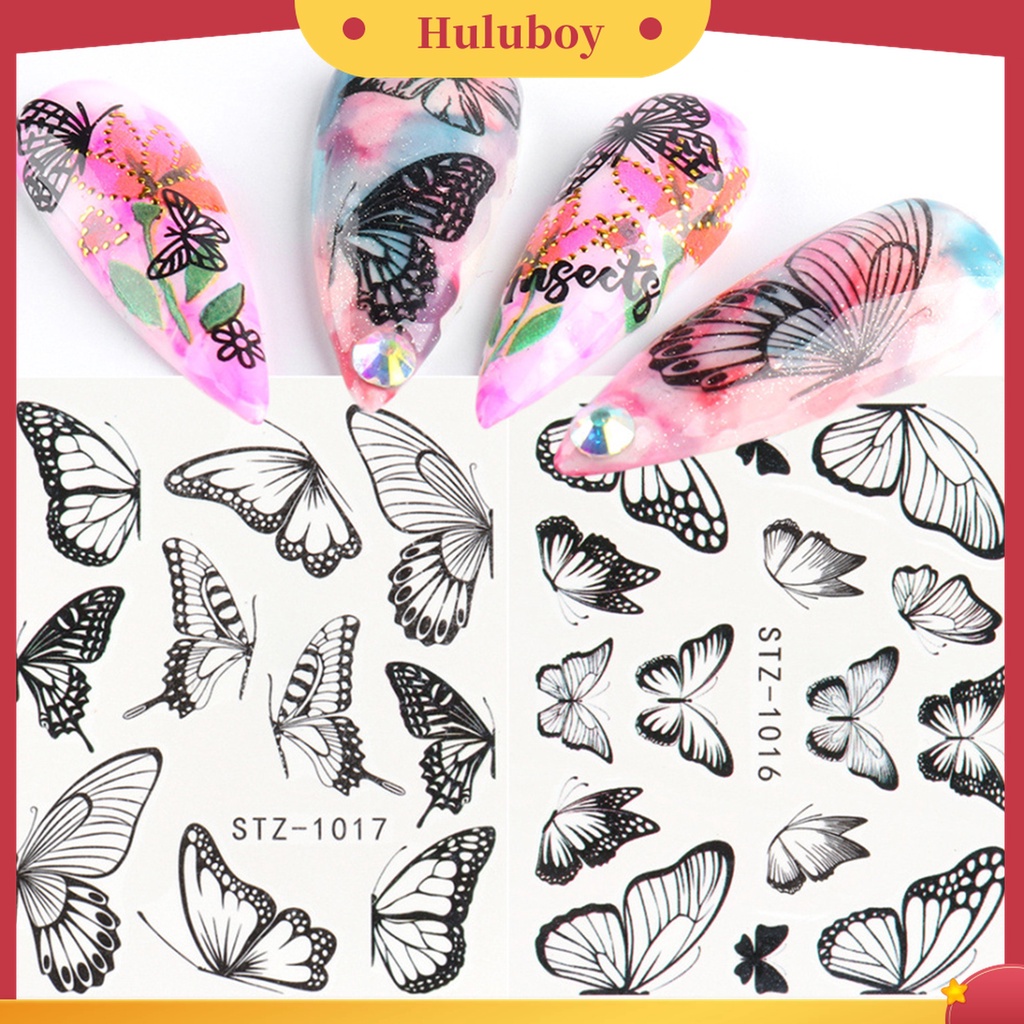 Huluboy Huluboy♡ 30 Pcs Stiker Nail Art Motif Kupu-Kupu Aneka Warna Untuk Rumah