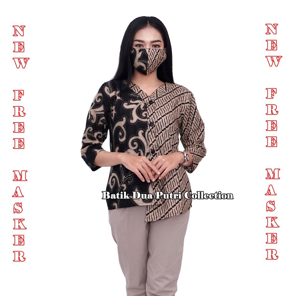 Batik Wanita Modern atasan Blouse Putri Kembar Coklat Muda