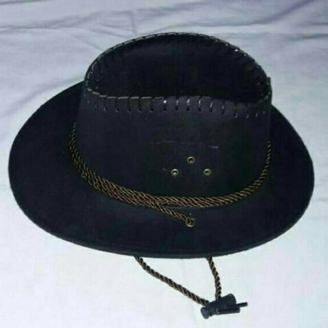 Topi koboi laken kulit topi koboy tali daun kecil