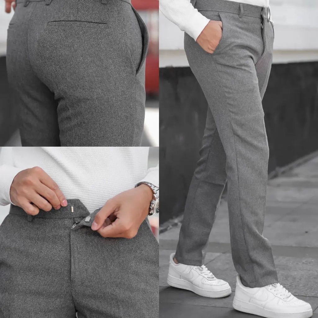 CELANA KANTOR PRIA SLIMFIT KERJA FORMAL BAHAN DASAR WOOL BERKUALITAS SIZE 27-38