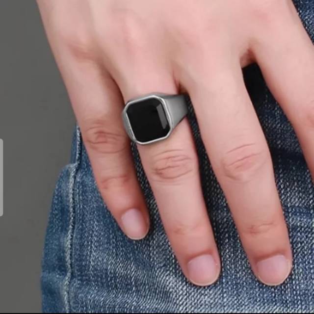 COD!! Cincin Pria Premium Ring Titanium Black Onyx