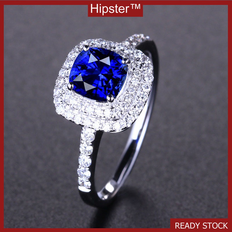 Hot Sale Classic Fashion Luxury Square Full Diamond Sapphire Adjustable Ring