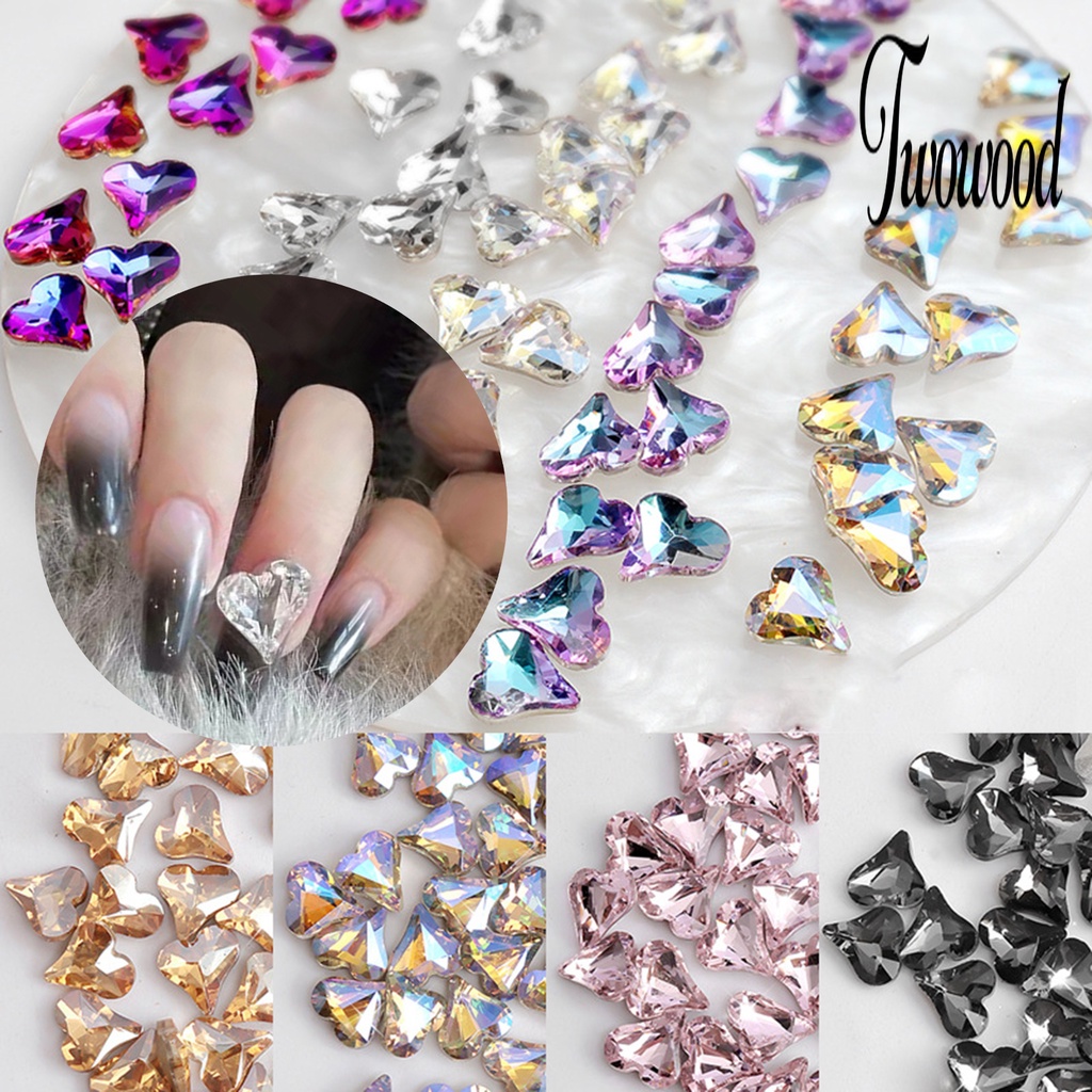 20pcs / Set Ornamen Kuku Berlian Imitasi Bentuk Hati Untuk Salon Manicure